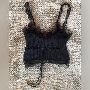 Emilio Pucci Black Lace Trim Ribbed Tank Top